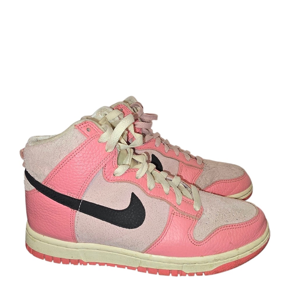 Nike Dunk High Top Sneakers Pink Black Swoosh‎ Fashion Shoes Womens Size 7